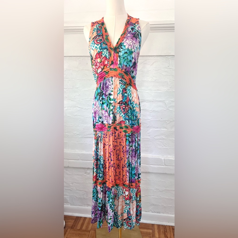 Lula Soul Floral Patchwork Sleeveless Maxi Dress Boho Tiered Sundress